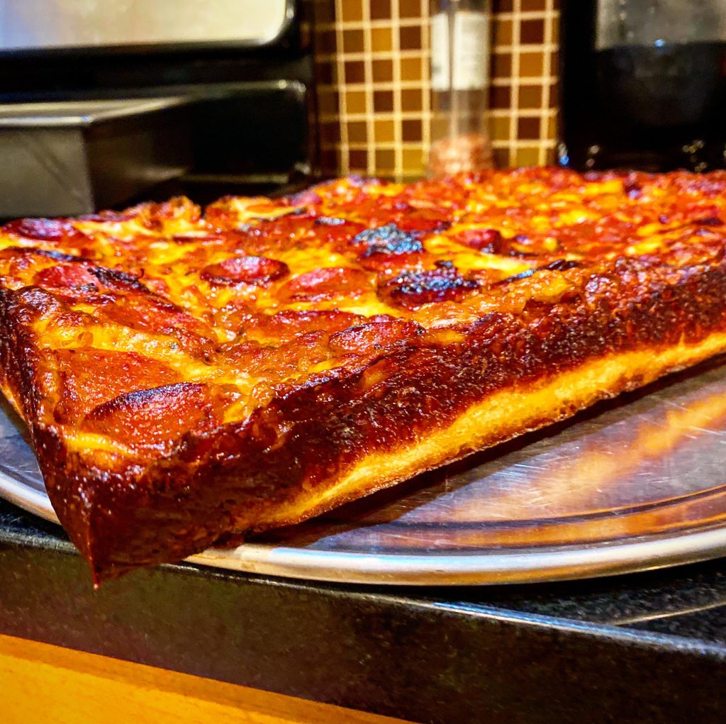 Thick crust, melty cheese, and plenty of pepperoni — classic Detroit-style pizza. Credit: u/bigmanmike via r/food
