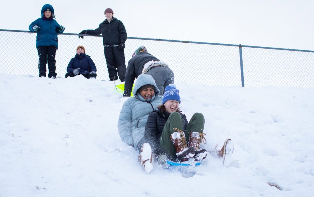 Snow sledders enjoying a winter day, similar to the experience at Lucy Hill in Gladstone. Credit: @wmuintl via Instagram
